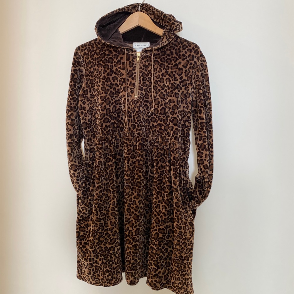 Animal Print Hooded Dress, Y2K Vintage, Size M